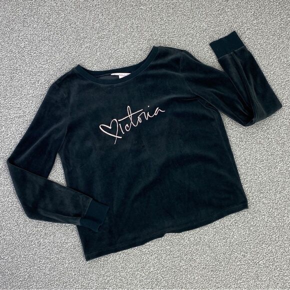 Victoria’s Secret Velour Embroidered Open Split Back Shirt Black Small - Picture 13 of 13